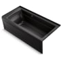 Kohler Archer 66" Three Wall Alcove Soaking Tub with Right Drain and Bask Black Black