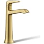 Kohler Tempered 1.2 GPM Single Hole Vessel Bathroom Faucet with Pop-Up Drain Assembly Vibrant Brushed Moderne Brass