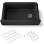 Kohler Cairn 34" Undermount Single Bowl Farmhouse Neoroc Composite Kitchen Sink with Two-Piece Sink Rack and Towel Hook Matte Black