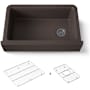 Kohler Cairn 34" Undermount Single Bowl Farmhouse Neoroc Composite Kitchen Sink with Two-Piece Sink Rack and Towel Hook Matte Brown