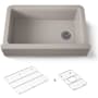 Kohler Cairn 34" Undermount Single Bowl Farmhouse Neoroc Composite Kitchen Sink with Two-Piece Sink Rack and Towel Hook Matte Taupe