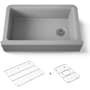 Kohler Cairn 34" Undermount Single Bowl Farmhouse Neoroc Composite Kitchen Sink with Two-Piece Sink Rack and Towel Hook Matte Grey