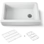 Kohler Cairn 34" Undermount Single Bowl Farmhouse Neoroc Composite Kitchen Sink with Two-Piece Sink Rack and Towel Hook Matte White