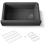 Kohler Cairn 34" Undermount Single Bowl Farmhouse Neoroc Composite Kitchen Sink with Two-Piece Sink Rack and Towel Hook Matte Graphite