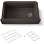 Kohler Cairn 34" Undermount Single-Bowl Farmhouse Neoroc Composite Kitchen Sink with Two-Piece Sink Rack and Towel Hook Matte Brown