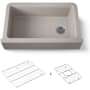 Kohler Cairn 34" Undermount Single-Bowl Farmhouse Neoroc Composite Kitchen Sink with Two-Piece Sink Rack and Towel Hook Matte Taupe