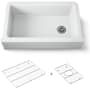 Kohler Cairn 34" Undermount Single-Bowl Farmhouse Neoroc Composite Kitchen Sink with Two-Piece Sink Rack and Towel Hook Matte White