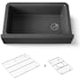 Kohler Cairn 34" Undermount Single-Bowl Farmhouse Neoroc Composite Kitchen Sink with Two-Piece Sink Rack and Towel Hook Matte Graphite