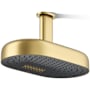 Kohler Statement Oblong 14" Two-Function 2.5 GPM Rainhead with MasterClean Sprayface and Katalyst Air-Induction Technology Vibrant Brushed Moderne Brass