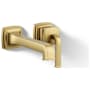 Kohler Riff 1.2 GPM Wall Mounted Widespread Bathroom Faucet Vibrant Brushed Moderne Brass