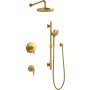 Kohler Awaken Pressure Balanced 2.5 GPM Shower System with Shower Head, Multi Function Hand Shower, Slide Bar, Wall Supply, Shower Arm, Hose, and Valve Trim Vibrant Brushed Moderne Brass