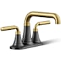Kohler Tone 1.2 GPM Centerset Bathroom Faucet with Clicker Drain Assembly Matte Black with Moderne Brass