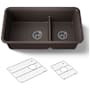 Kohler Cairn Smart Divide 33-1/2" Undermount Double Bowl Neoroc Composite Kitchen Sink with Two Basin Rack Matte Brown