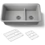 Kohler Cairn Smart Divide 33-1/2" Undermount Double Bowl Neoroc Composite Kitchen Sink with Two Basin Rack Matte Grey