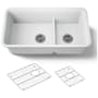 Kohler Cairn Smart Divide 33-1/2" Undermount Double Bowl Neoroc Composite Kitchen Sink with Two Basin Rack Matte White