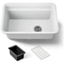 Kohler Cairn 27-1/2" Undermount Single Bowl Neoroc Granite Composite Utility Sink with Wash Bin and Utility Rack Matte White