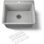 Kohler Kennon 25" Top or Undermount Single Bowl Neoroc Composite Kitchen Sink with Bottom Sink Rack Matte Grey