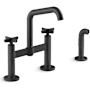 Kohler Billet 1.5 GPM Widespread Bridge Kitchen Faucet - Includes Side Spray and Dual Cross Handles Matte Black