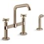 Kohler Billet 1.5 GPM Widespread Bridge Kitchen Faucet - Includes Side Spray and Dual Cross Handles Vibrant Brushed Bronze