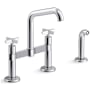 Kohler Billet 1.5 GPM Widespread Bridge Kitchen Faucet - Includes Side Spray and Dual Cross Handles Polished Chrome