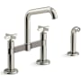 Kohler Billet 1.5 GPM Widespread Bridge Kitchen Faucet - Includes Side Spray and Dual Cross Handles Vibrant Polished Nickel