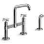 Kohler Billet 1.5 GPM Widespread Bridge Kitchen Faucet - Includes Side Spray and Dual Cross Handles Vibrant Titanium