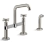 Kohler Billet 1.5 GPM Widespread Bridge Kitchen Faucet - Includes Side Spray and Dual Cross Handles Vibrant Stainless