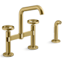 Kohler Billet 1.5 GPM Widespread Bridge Kitchen Faucet - Includes Side Spray Vibrant Brushed Moderne Brass