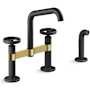 Kohler Billet 1.5 GPM Widespread Bridge Kitchen Faucet - Includes Side Spray Matte Black with Brushed Moderne Brass