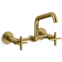 Kohler Billet 1.5 GPM Wall Mounted Widespread Bridge Kitchen Faucet with Dual Cross Handles Vibrant Brushed Moderne Brass