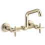 Kohler Billet 1.5 GPM Wall Mounted Widespread Bridge Kitchen Faucet with Dual Cross Handles Vibrant French Gold