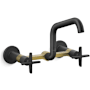 Kohler Billet 1.5 GPM Wall Mounted Widespread Bridge Kitchen Faucet with Dual Cross Handles Matte Black with Brushed Moderne Brass