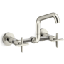 Kohler Billet 1.5 GPM Wall Mounted Widespread Bridge Kitchen Faucet with Dual Cross Handles Vibrant Polished Nickel