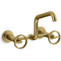 Kohler Billet 1.5 GPM Wall Mounted Widespread Bridge Kitchen Faucet Vibrant Brushed Moderne Brass
