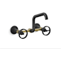 Kohler Billet 1.5 GPM Wall Mounted Widespread Bridge Kitchen Faucet Matte Black with Brushed Moderne Brass