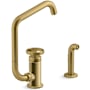 Kohler Billet 1.5 GPM Single Hole Kitchen Faucet - Includes Side Spray and SoftRinse Spray Function Vibrant Brushed Moderne Brass