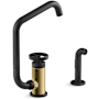 Kohler Billet 1.5 GPM Single Hole Kitchen Faucet - Includes Side Spray and SoftRinse Spray Function Matte Black with Brushed Moderne Brass