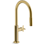 Kohler Billet 1.5 GPM Single Hole Pull Down Kitchen Faucet with Single Cross Handle Vibrant Brushed Moderne Brass