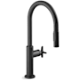 Kohler Billet 1.5 GPM Single Hole Pull Down Kitchen Faucet with Single Cross Handle Matte Black