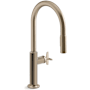 Kohler Billet 1.5 GPM Single Hole Pull Down Kitchen Faucet with Single Cross Handle Vibrant Brushed Bronze
