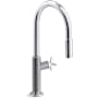 Kohler Billet 1.5 GPM Single Hole Pull Down Kitchen Faucet with Single Cross Handle Polished Chrome