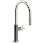 Kohler Billet 1.5 GPM Single Hole Pull Down Kitchen Faucet with Single Cross Handle Vibrant Polished Nickel