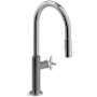 Kohler Billet 1.5 GPM Single Hole Pull Down Kitchen Faucet with Single Cross Handle Vibrant Titanium