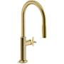 Kohler Billet 1.5 GPM Single Hole Pull Down Kitchen Faucet Vibrant Brushed Moderne Brass