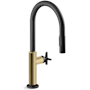 Kohler Billet 1.5 GPM Single Hole Pull Down Kitchen Faucet Matte Black with Brushed Moderne Brass