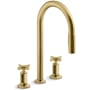 Kohler Billet 1.5 GPM Widespread Pre-Rinse Pull Down Kitchen Faucet with ProMotion Technology Vibrant Brushed Moderne Brass