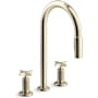 Kohler Billet 1.5 GPM Widespread Pre-Rinse Pull Down Kitchen Faucet with ProMotion Technology Vibrant French Gold