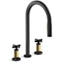 Kohler Billet 1.5 GPM Widespread Pre-Rinse Pull Down Kitchen Faucet with ProMotion Technology Matte Black with Brushed Moderne Brass