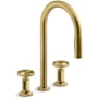 Kohler Billet 1.5 GPM Widespread Pre-Rinse Pull Down Kitchen Faucet Vibrant Brushed Moderne Brass