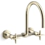 Kohler Billet 1.5 GPM Wall Mounted Widespread Bridge Pre-Rinse Kitchen Faucet with Dual Cross Handles Vibrant French Gold